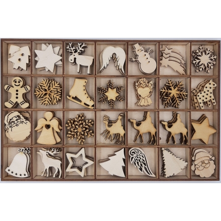Dekoracje świąteczne 112 elementów drewnianych BOX 19